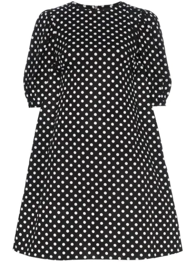 Paskal Polka Dot Print Flared Cotton Mini Dress In Black