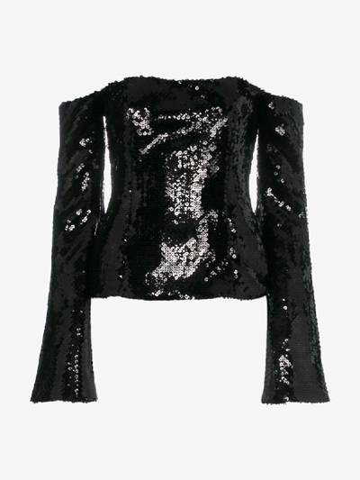 Halpern Off Shoulder Sequin Embellished Top In Black