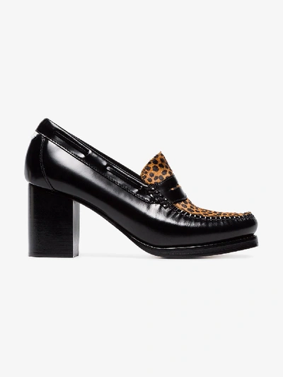 Re/done + Weejuns The Winsome Glossed-leather And Leopard-print Calf Hair Pumps In Black