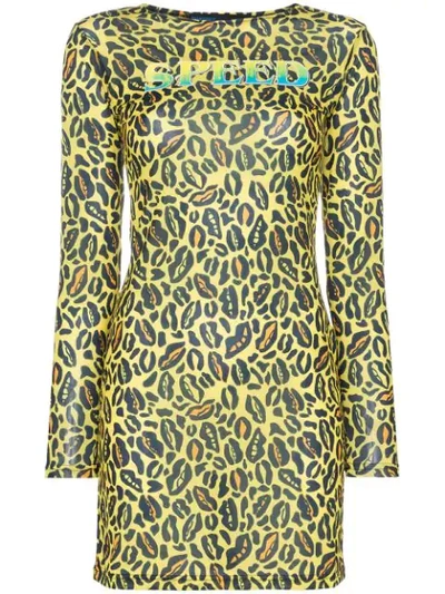 Charm's Speed Leopard Print Fitted Dress In Yellow