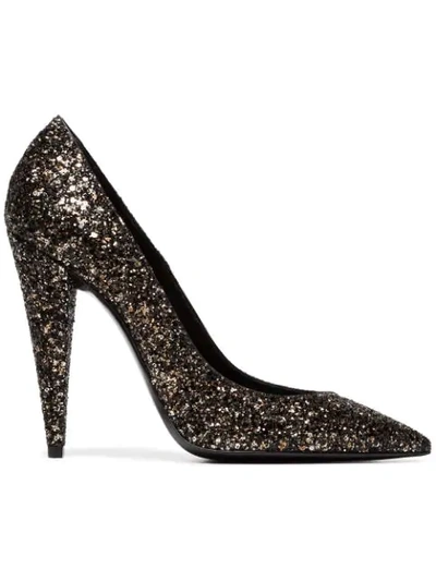 Saint Laurent Era 100 Glitter Pumps In Black