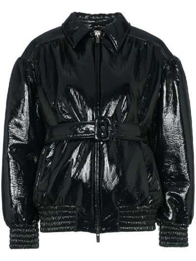 Miu Miu Belted Vinyl Bomber Jacket In F0124 Navy