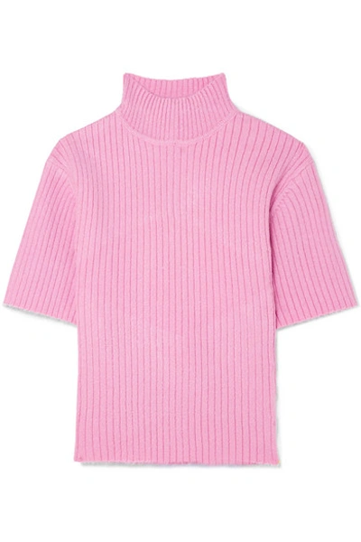 Staud Claudia Cutout Ribbed-knit Sweater In Pink