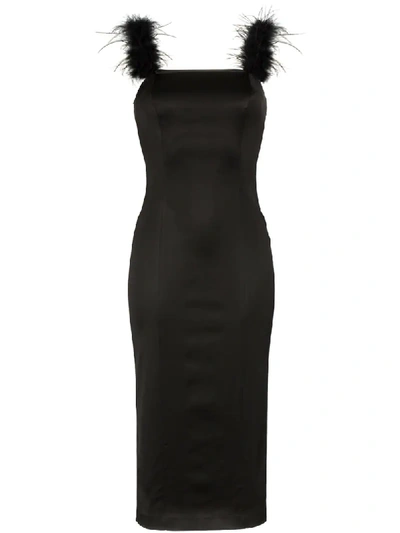 Staud Romy Feather-trimmed Midi Dress In Black
