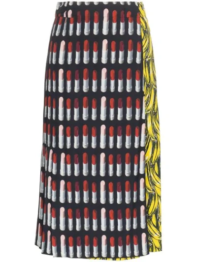 Prada Lipstick Banana-print Skirt In Black