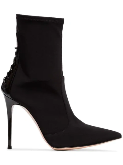 Gianvito Rossi Black 105 Lace Up Leather And Neoprene Boots