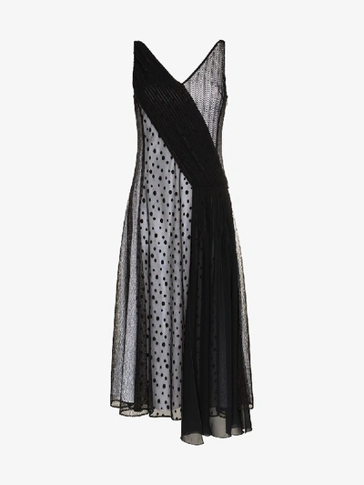 Adeam Art Deco Lace And Polka Dot Slip Dress In Black