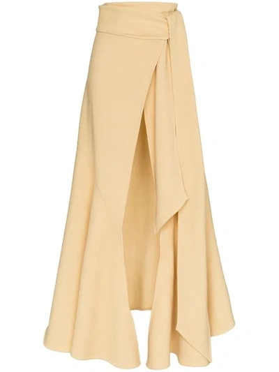 Jacquemus Wrap Wool Blend Maxi Skirt In Pale Yellow