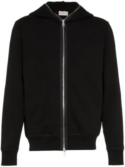 Moncler Zip Hooded Sweater In Black