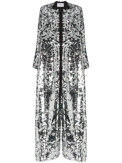 We Are Leone Morgan Sequin Embellished Maxi Coat In Grey