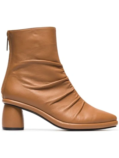 Reike Nen Camel Shirring 80 Leather Ankle Boots In Brown