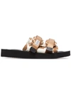 Suicoke Brown And White Cow Print Calf Hair And Sheep Skin Sandals