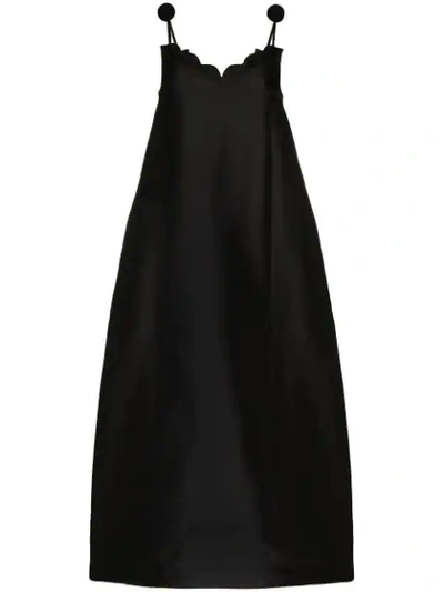 Vika Gazinskaya Scallop-edged Pompom Silk Dress - Black