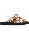 Suicoke Brown And White Cow Print Sheep Skin And Calf Hair Slippers In Nude/neutrals