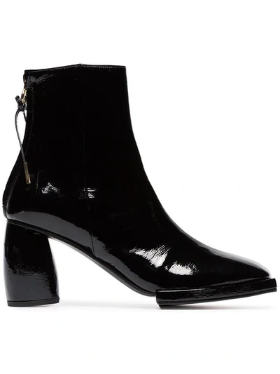 Reike Nen Square Toe Patent Leather Ankle Boots In Black