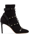 Valentino Garavani Rockstud Bodytech Knitted And Leather Boots In Black