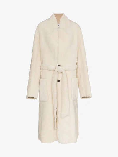 Ambush Single Breasted Belted Shearling Coat - Neutrals In Nude/neutrals