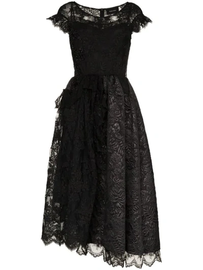 Simone Rocha Asymmetric Brocade Tulle Dress In Black