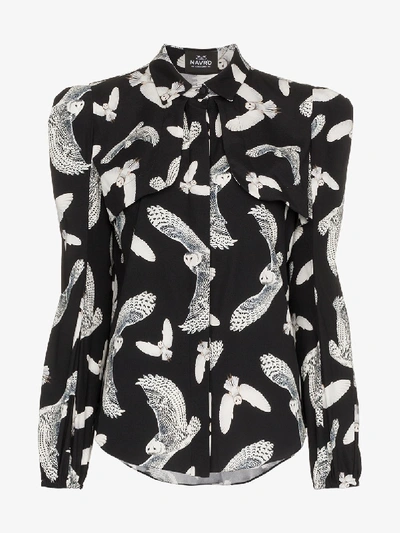 Navro Owl Print Silk Blend Shirt In Black