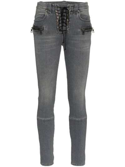 Ben Taverniti Unravel Project Unravel Project Lace Up Skinny Cotton Jeans In Grey
