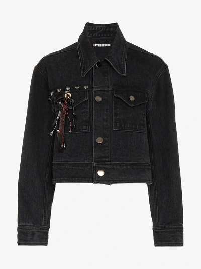 Hyein Seo Studded Crop Denim Jacket In Grey