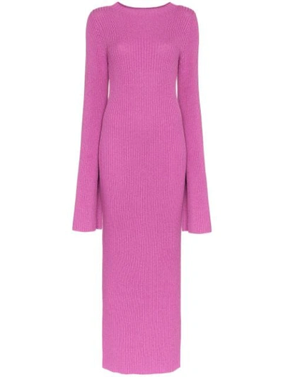 Solace London Celina Ribbed Knit Cotton Blend Dress In Pink