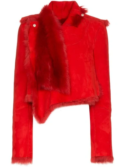 Ben Taverniti Unravel Project Unravel Project Asymmetric Leather And Fur-trimmed Jacket In Red