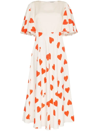 Vika Gazinskaya Heart-print Silk-blend Satin-twill Dress In White