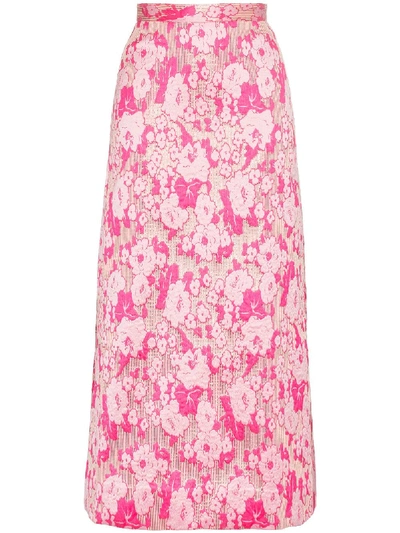 The Vampire's Wife Brocade Silk Midi Skirt - Pink