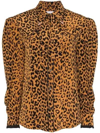 Pushbutton Leopard Print Frill Cuff Silk Shirt