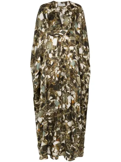 Marta Larsson Printed Crystal Pyrite Silk Kaftan Maxi Dress In Brown