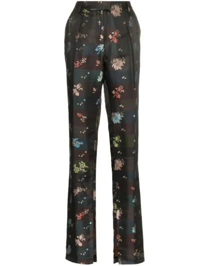 Preen By Thornton Bregazzi Juno Floral-jacquard Straight-leg Trousers In Black
