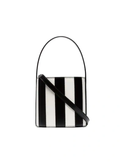 Staud Bissett Stripe Leather Bucket Bag - Black