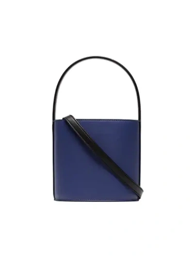 Staud Bisset Blue And Black Leather Bucket Bag