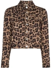 Miaou Lex Leopard Print Cropped Cotton Blend Jacket In Brown