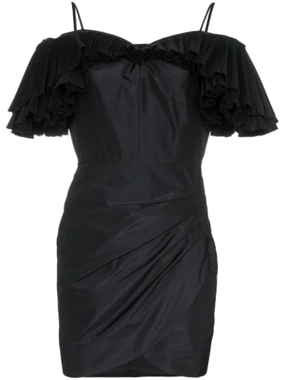 Alessandra Rich Butterfly Pleated Silk Blend Taffeta Mini Dress In Black