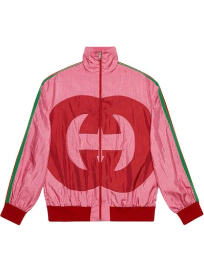 Gucci Zip-front Technical Nylon Jacket W/ Gg Intarsia In Pink