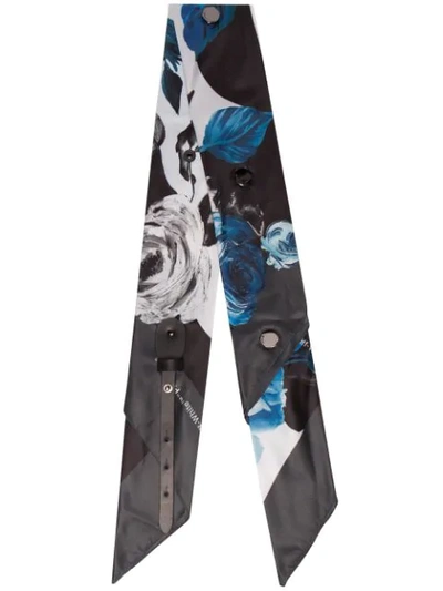 Off-white White, Blue And Black Floral Silk Bag Strap