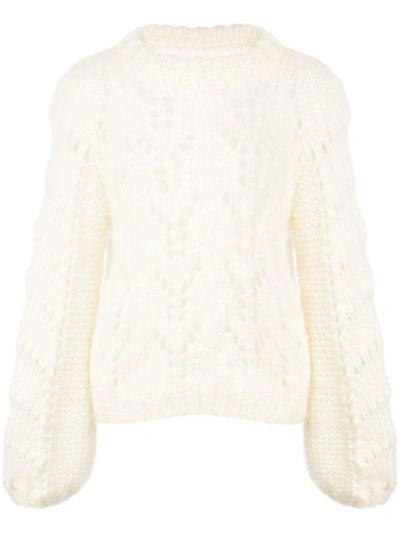 Ganni Julliard Cable-knit Mohair And Wool-blend Jumper In Nude & Neutrals