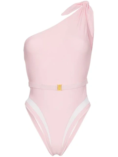 Ambra Maddalena Posey One Shoulder Belted Swimsuit In Pink
