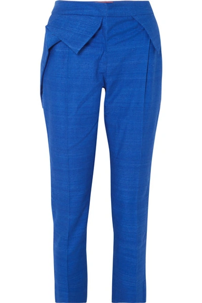 Ronald Van Der Kemp Textured-silk Straight-leg Pants In Blue