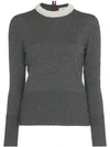 Thom Browne Pearl Collar Knitted Wool Jumper In Grey
