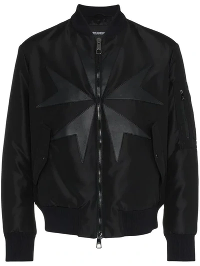 Neil Barrett Star Leather Panel Bomber Jacket In Black