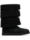 Y/project X Ugg Brown Triple Layered Shearling Boots In Black