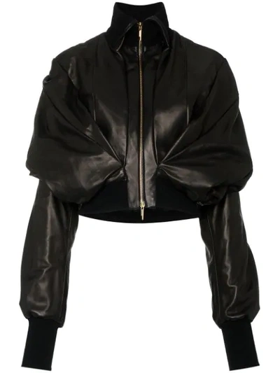 Poiret Double Layered Leather Bomber Jacket In Black