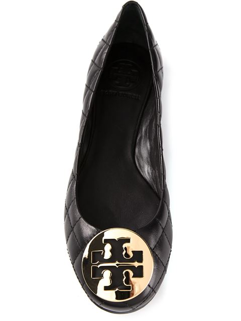 Tory Burch Black Quilted Leather 'quinn' Ballerina Flats | ModeSens