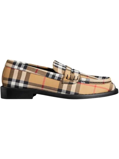 Burberry Yellow, Black And White Vintage Check Penny Loafers | ModeSens