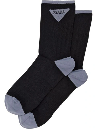 Prada Jacquard Triangle Logo Socks In F0002 Black