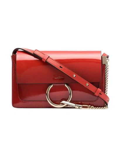 Chloé Faye Small Patent Leather Shoulder Bag In Red