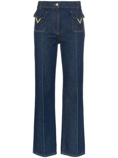 Valentino V Detail Front Pocket Jeans In Blue